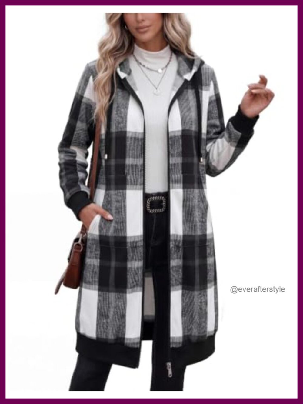 Oversized Long Fleece Zip Up Hoodie Plaid Duster Sweatshirt